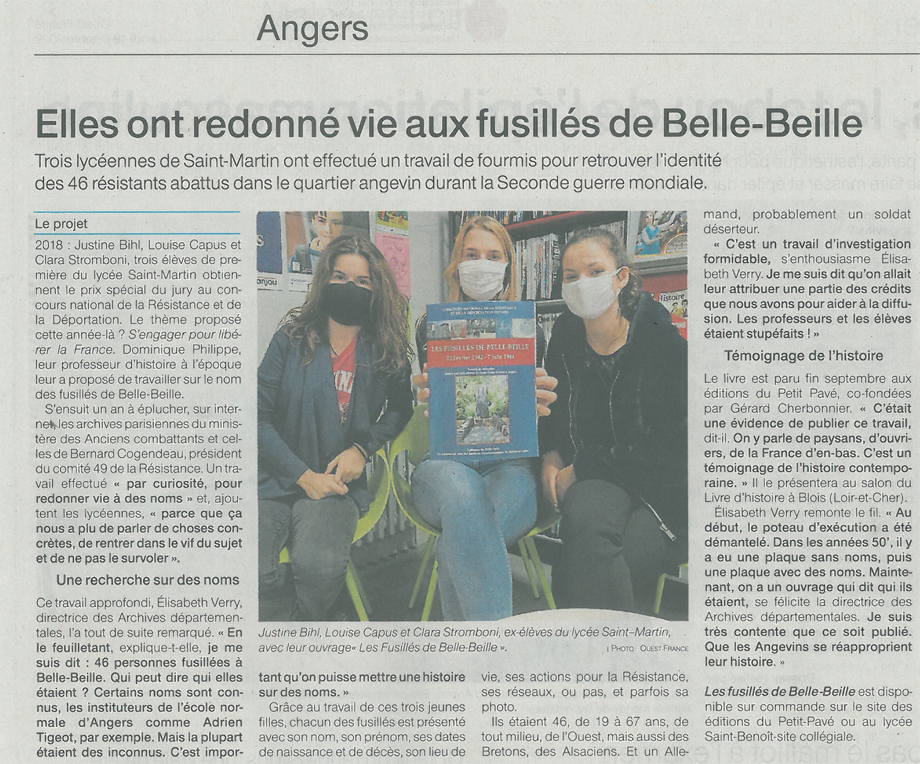 Elles ont redonn� vie aux fusill�s de Belle-Beille - Photo article_presse_fusilles_de_belle-beille_02.jpg